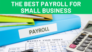 A stack of binders, a timesheet, calculator and "The Best Payroll For Small Business"