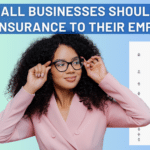 A female employee holds her hands up to her eyeglasses while looking over to an eye chart. Above a banner reads, "Why Small Businesses Should Offer Vision Insurance to Their Employees"