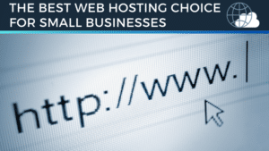 a website's URL bar and a mouse click are shown below a banner that reads " The Best Web Hosting Choice For Small Businesses"