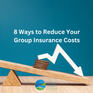 8 Ways to Reduce Your Group Insurance Costs text overlaying image of a arrow pointing down over money